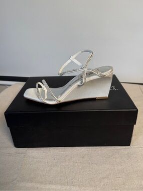 Badgley Mischka Silver Crystal-Strap Wedge Sandals